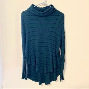 WE THE FREE Knit High-Low Striped Turtle Neck Long Sleeve Top